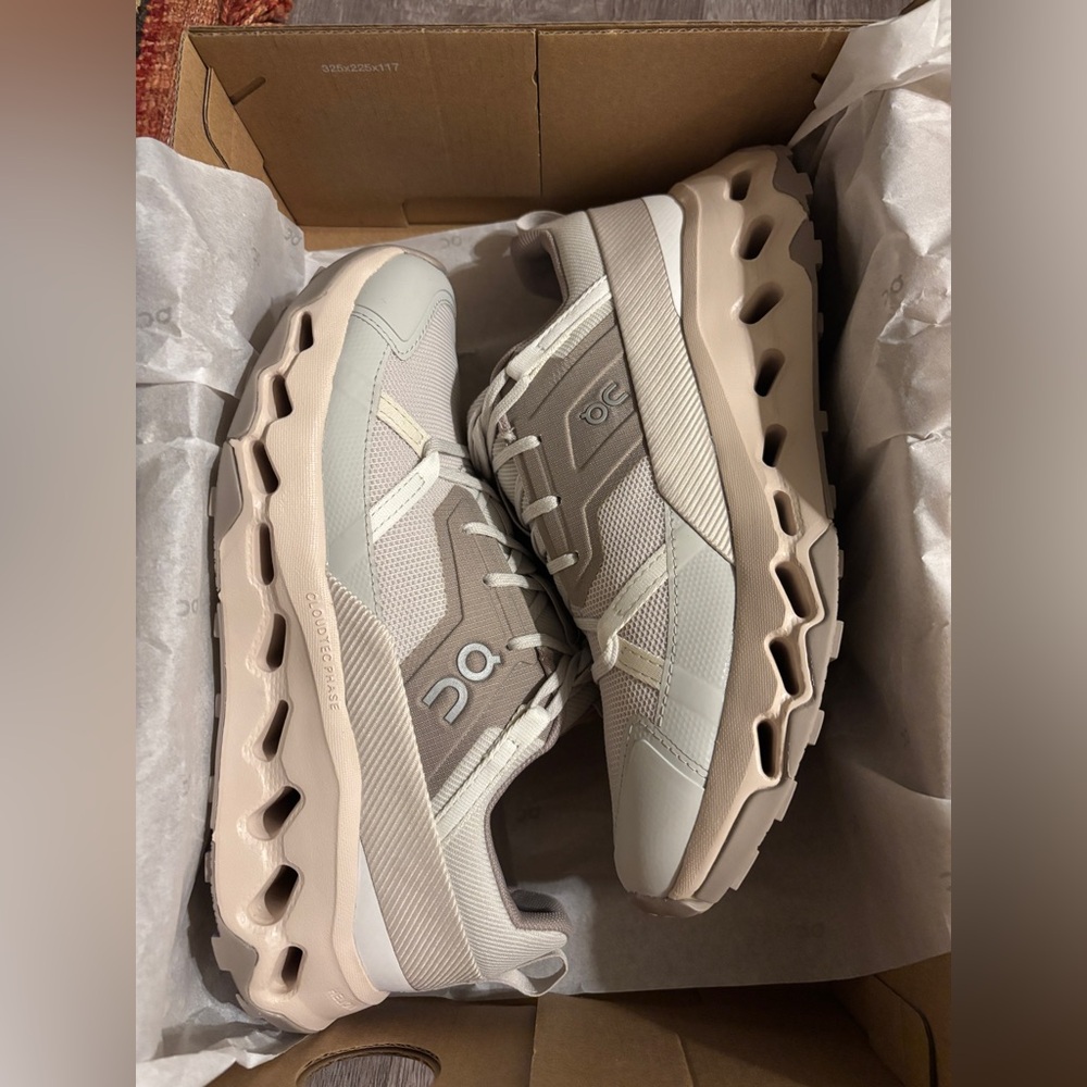 On Running Women's Athletic Shoes in Cream and Tan - Picture 1 of 6